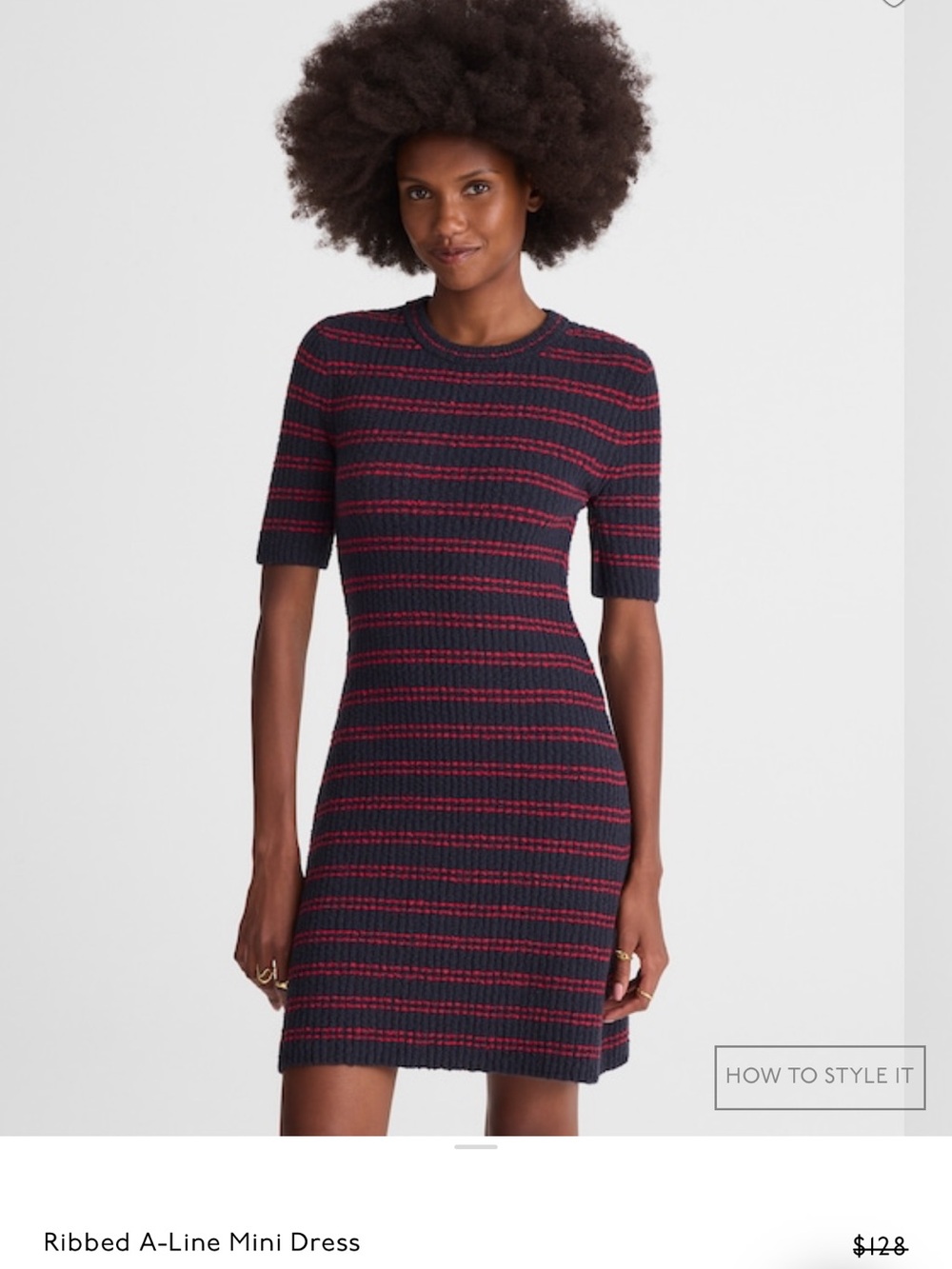 Madewell Ribbed A-Line Mini Dress Navy and Red Mmini Stripe Size Medium